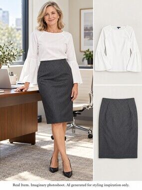 Theory Pin Striped Wool-Blend Pencil Skirt Size 10 Lined